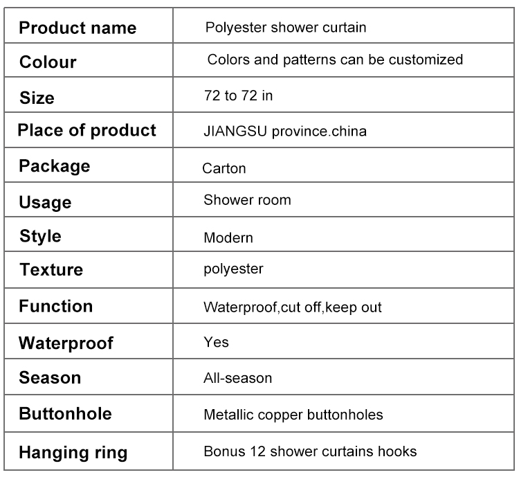Polyester Printed Shower Curtain